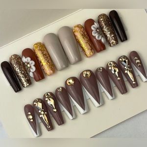 Long square coffin Press on nails rhinestones acrylic flowers glitter custom gel